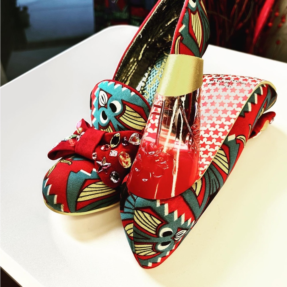Irregular Choice Red and Teal Geometric Print Sculpted Heels - Picture 4 of 4